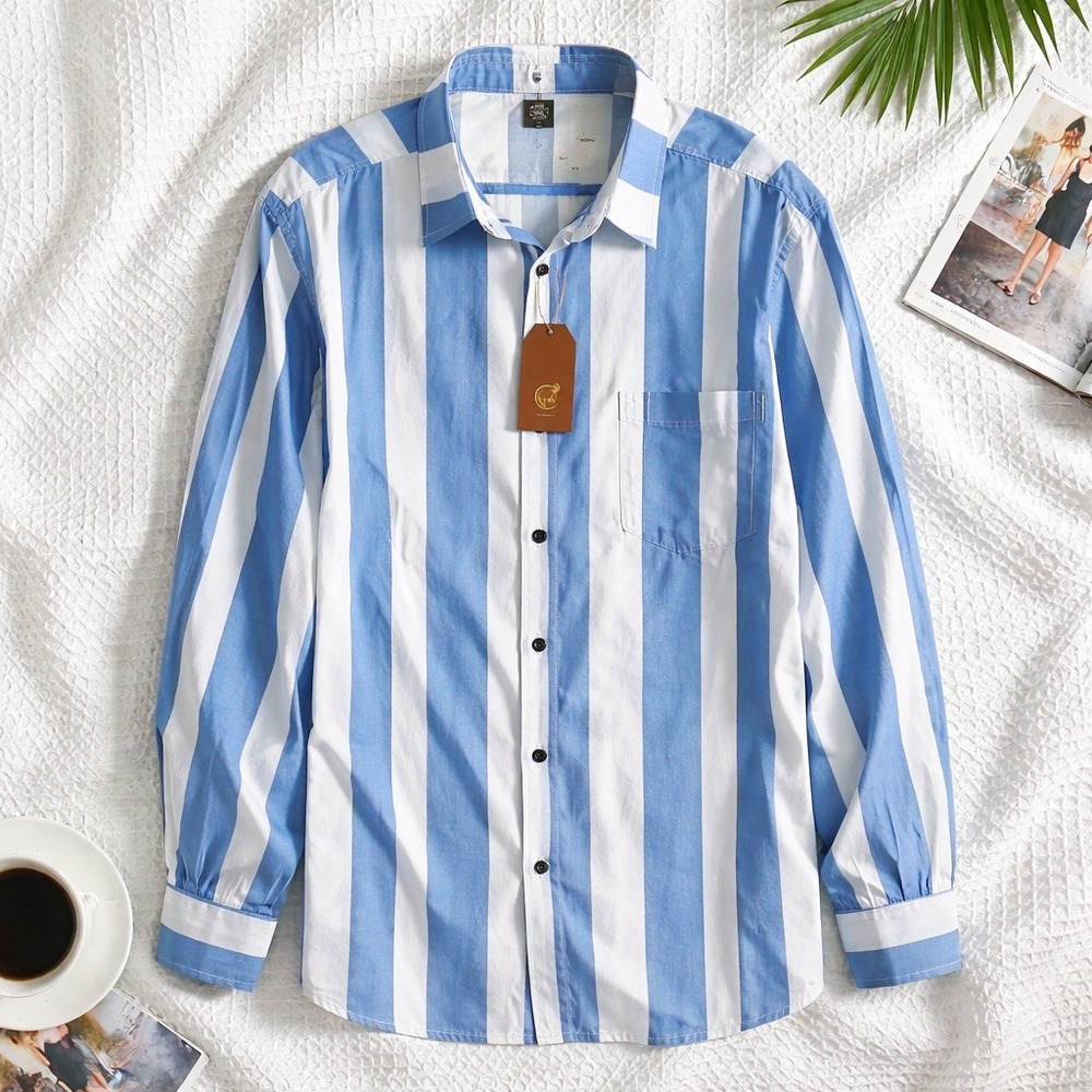 Hardaddy Mens 3XL Blue‎ White Striped Long Sleeve Button Down Shirt Coastal NWT